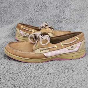 Sperry Women's Boat Shoes Sz 8 Brown Pink Leather Deck Loafers Comfort Outdoor